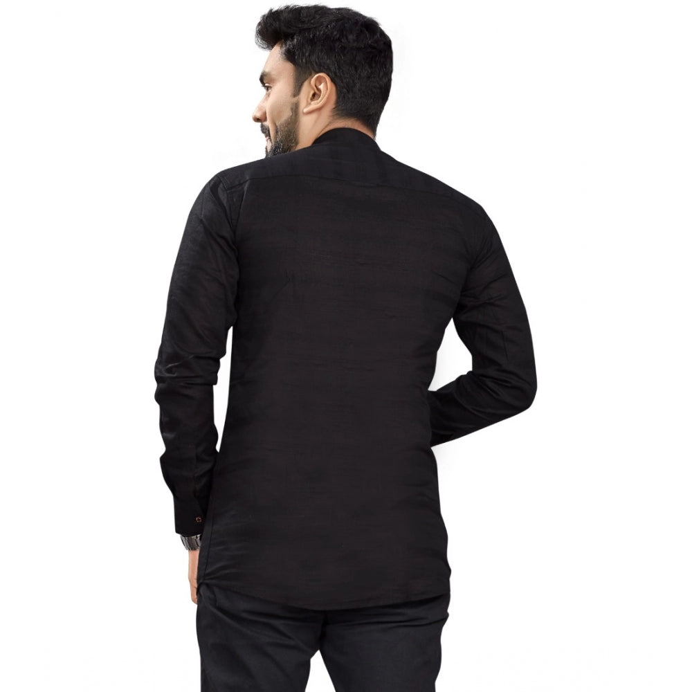 Generisches Herren-Kurzkurta aus Baumwolle mit langen Ärmeln (Schwarz)