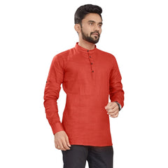 Generic Men's Cotton Solid Full Sleeve Short Kurta (Orange)