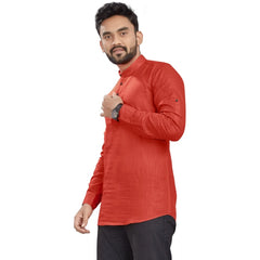 Generic Men's Cotton Solid Full Sleeve Short Kurta (Orange)