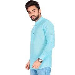 Generisches Herren-Kurta aus Baumwolle mit langen Ärmeln (Hellblau)