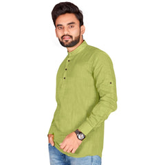 Generic Men's Cotton Solid Full Sleeve Short Kurta (Green)