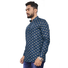 Generisches, bedrucktes, kurzes Kurta aus Baumwolle für Herren mit langen Ärmeln (Dunkelblau)