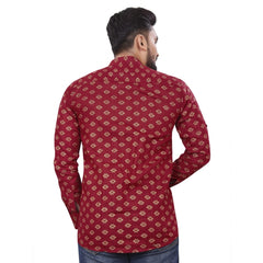 Generic Men's Cotton Printed Full Sleeve Short Kurta (Maroon)