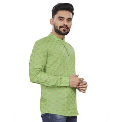 Generic Men's Cotton Printed Full Sleeve Short Kurta (Green)