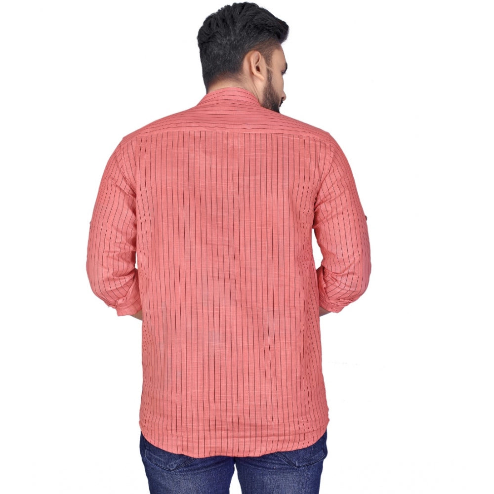 Generisches, bedrucktes, kurzes Kurta aus Baumwollmischung für Herren mit langen Ärmeln (Pfirsich)