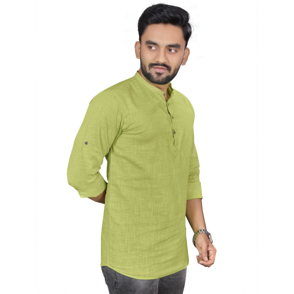 Generic Men's Cotton Solid Full Sleeve Short Kurta (Green)