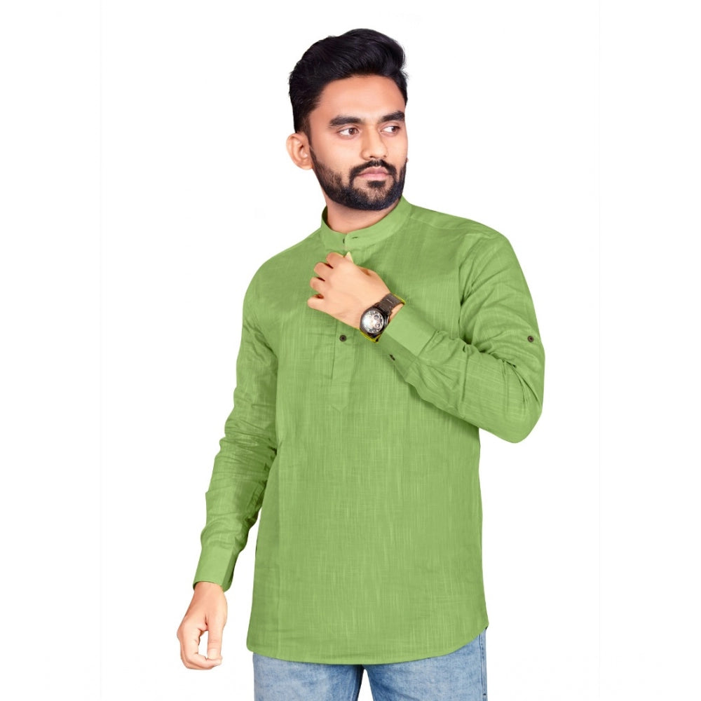 Generic Men's Cotton Solid Full Sleeve Short Kurta (Green)