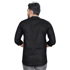 Generic Men's Cotton Solid Full Sleeve Short Kurta (Black)