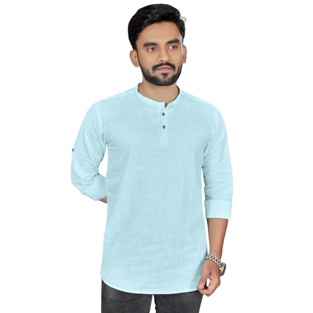 Generisches Herren-Kurta aus Baumwolle mit langen Ärmeln (Hellblau)