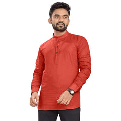 Generic Men's Cotton Solid Full Sleeve Short Kurta (Orange)