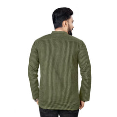 Generic Men's Cotton Solid Full Sleeve Short Kurta (Green)