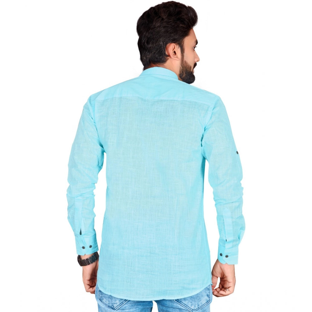 Generisches Herren-Kurta aus Baumwolle mit langen Ärmeln (Hellblau)