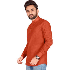 Generic Men's Cotton Solid Full Sleeve Short Kurta (Orange)