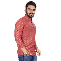 Generic Men's Cotton Printed Full Sleeve Short Kurta (Pink)