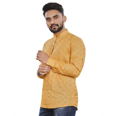 Generic Men's Cotton Printed Full Sleeve Short Kurta (Yellow)