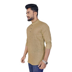 Generic Men's Cotton Blend Printed Full Sleeve Short Kurta (Beige)