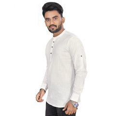 Generic Men's Cotton Solid Full Sleeve Short Kurta (White)