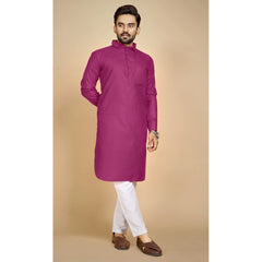 Generisches Herren-Kurta aus Baumwollmischung, einfarbig, lange Ärmel, knielang (Rosa)