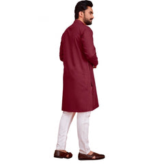 Generisches Herren-Kurta aus Baumwollmischung, einfarbig, lange Ärmel, knielang (Kastanienbraun)