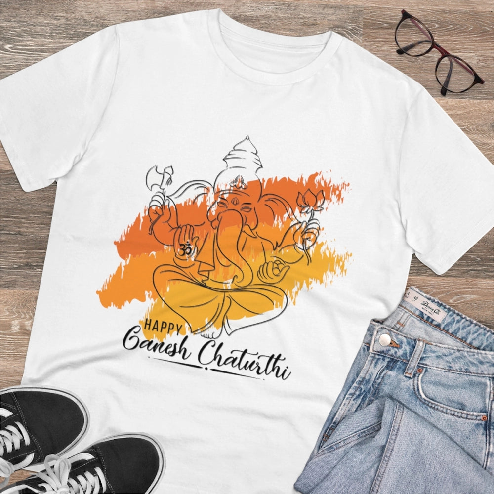 Generisches T-Shirt aus PC-Baumwolle mit Ganesh-Aufdruck für Herren (Farbe: Weiß, Fadendichte: 180 g/m²)