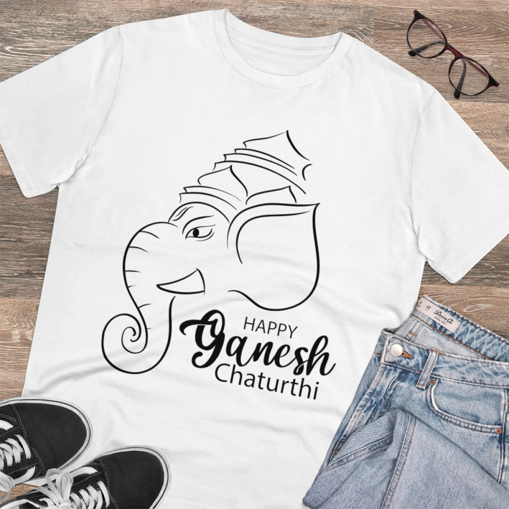 Generisches T-Shirt aus PC-Baumwolle mit Ganesh-Aufdruck für Herren (Farbe: Weiß, Fadendichte: 180 g/m²)