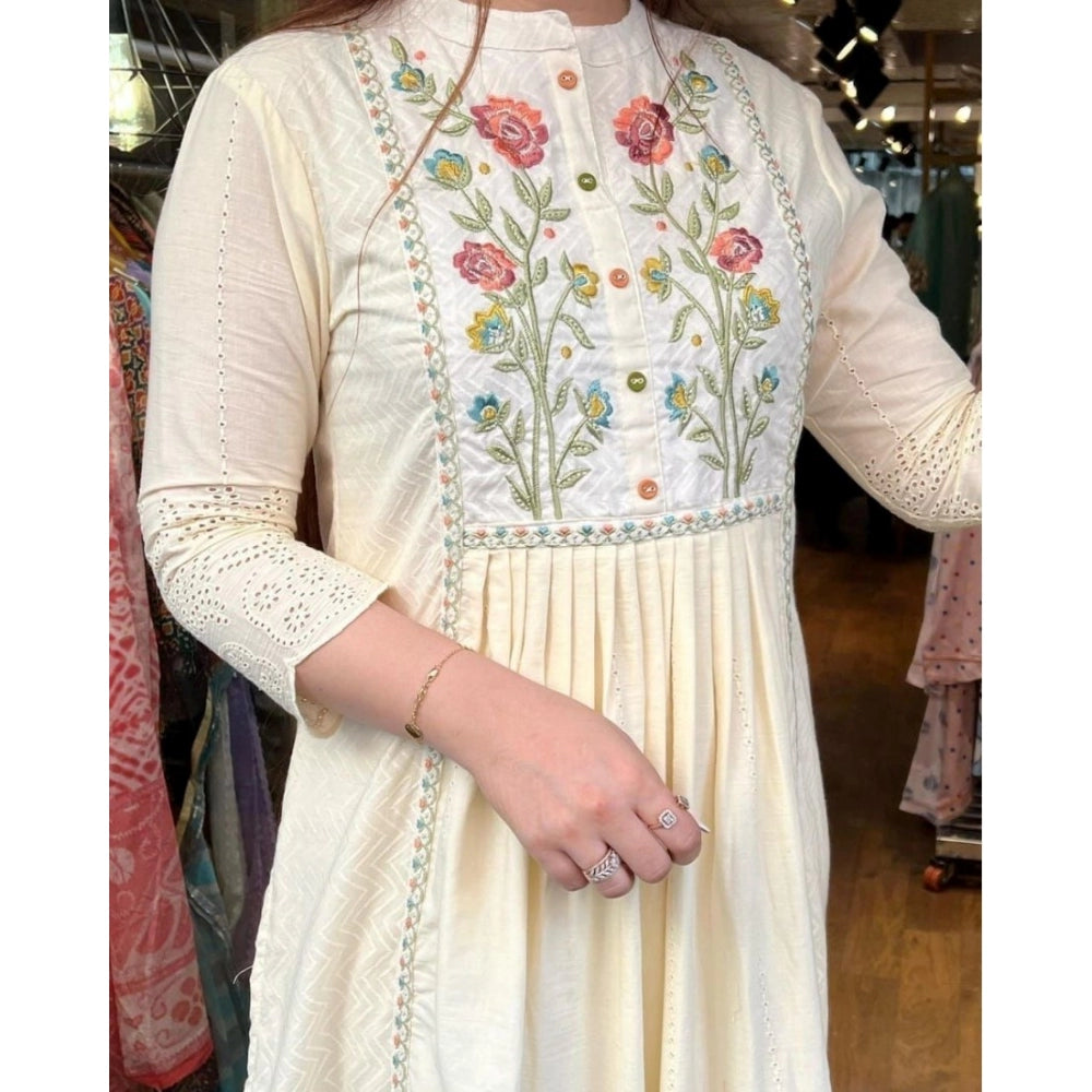 Generisches besticktes Chikankari-Kurti aus Baumwolle für Damen mit Hose und Stall-Dupatta (hellgelb)