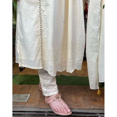 Generisches besticktes Chikankari-Kurti aus Baumwolle für Damen mit Hose und Stall-Dupatta (hellgelb)