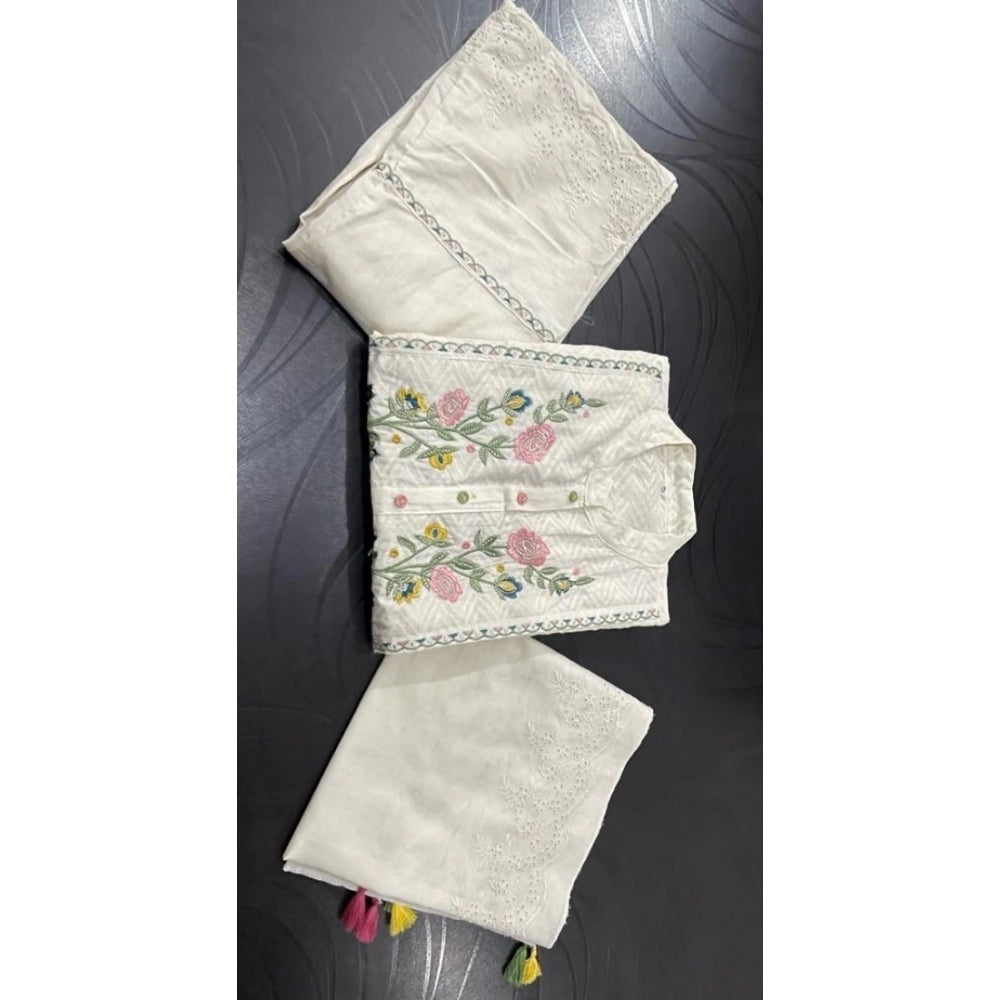 Generisches besticktes Chikankari-Kurti aus Baumwolle für Damen mit Hose und Stall-Dupatta (hellgelb)