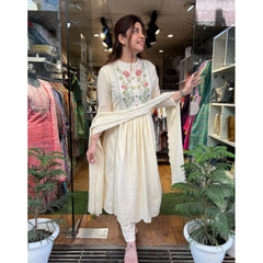 Generisches besticktes Chikankari-Kurti aus Baumwolle für Damen mit Hose und Stall-Dupatta (hellgelb)