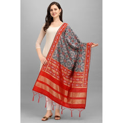 Generic Women's Silk Pure weaving Work Duppatta (Grey, Length: 2-2.3 Mtrs)