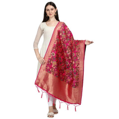 Generic Women's Silk Pure Zari weaving Duppatta (red, Length: 2-2.3 Mtrs)