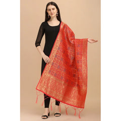 Generic Women's Silk Pure weaving Work Duppatta (Red, Length: 2-2.3 Mtrs)