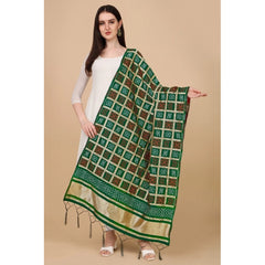 Generic Women's Silk Pure weaving Work Duppatta (Green, Length: 2-2.3 Mtrs)