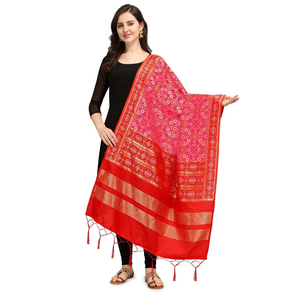 Generic Women's Silk Pure weaving Work Duppatta (Pink, Length: 2-2.3 Mtrs)