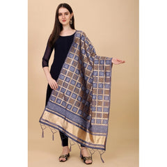 Generic Women's Silk Pure weaving Work Duppatta (Grey, Length: 2-2.3 Mtrs)