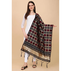 Generic Women's Silk Pure weaving Work Duppatta (Black, Length: 2-2.3 Mtrs)