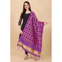 Generic Women's Silk Pure weaving Work Duppatta (Purple, Length: 2-2.3 Mtrs)