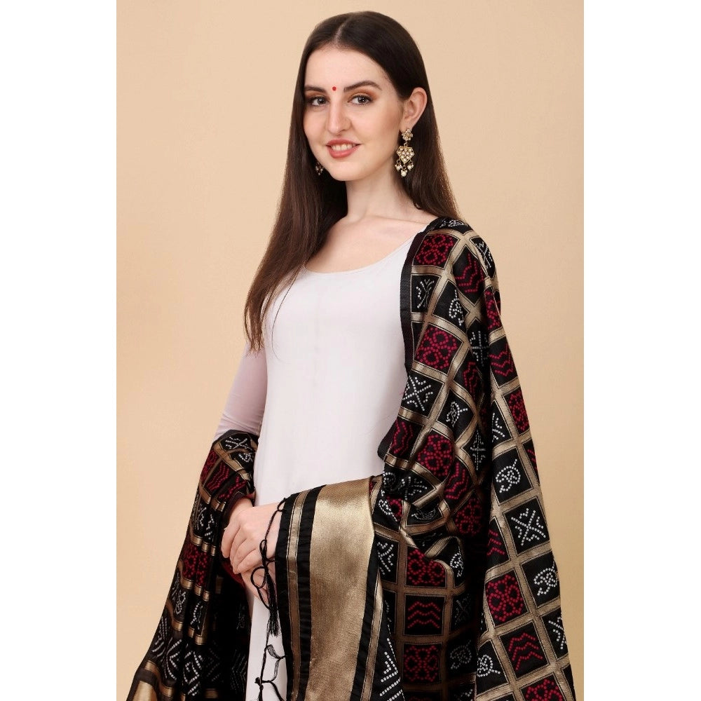 Generic Women's Silk Pure weaving Work Duppatta (Black, Length: 2-2.3 Mtrs)