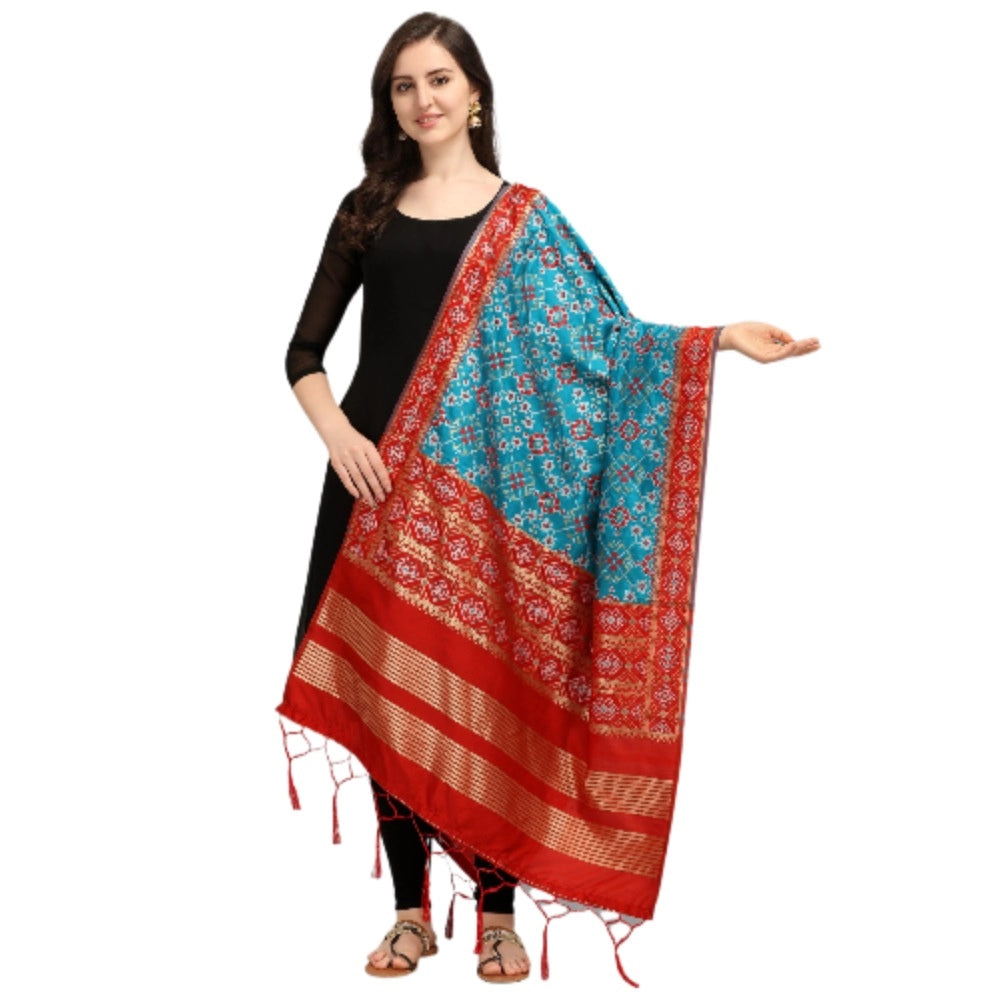 Generic Women's Silk Pure weaving Work Duppatta (Blue, Length: 2-2.3 Mtrs)