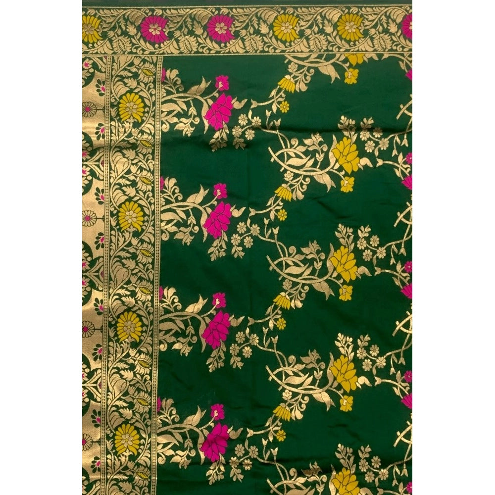 Generic Women's Silk Pure Zari weaving Duppatta (Green, Length: 2-2.3 Mtrs)