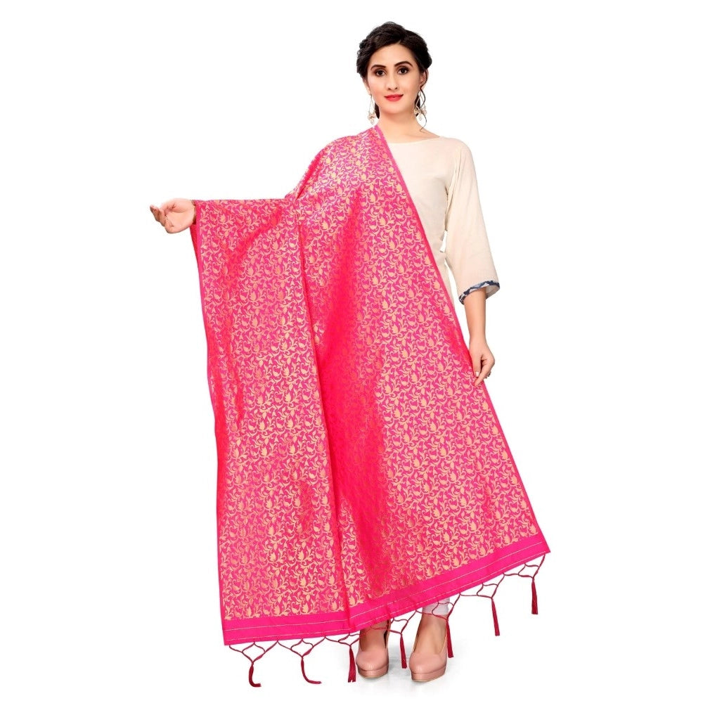 Generic Women's Silk Pure weaving Work Duppatta (Pink, Length: 2-2.3 Mtrs)