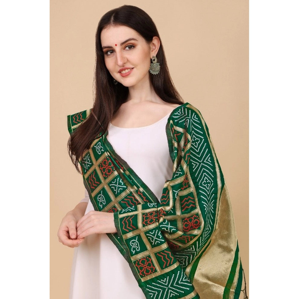 Generic Women's Silk Pure weaving Work Duppatta (Green, Length: 2-2.3 Mtrs)