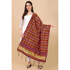 Generic Women's Silk Pure weaving Work Duppatta (Maroon, Length: 2-2.3 Mtrs)