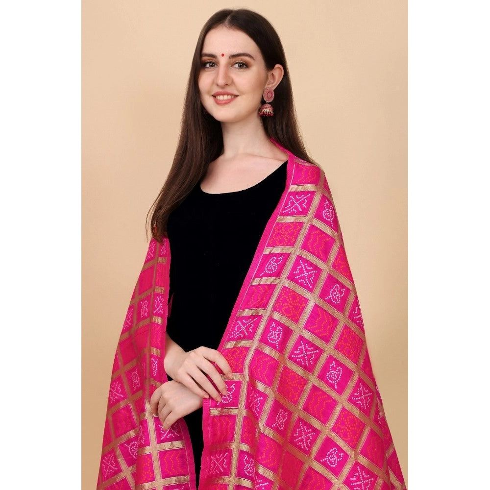 Generic Women's Silk Pure weaving Work Duppatta (Pink, Length: 2-2.3 Mtrs)