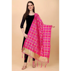 Generic Women's Silk Pure weaving Work Duppatta (Pink, Length: 2-2.3 Mtrs)