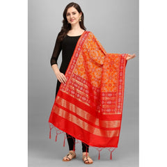 Generic Women's Silk Pure weaving Work Duppatta (Orange, Length: 2-2.3 Mtrs)