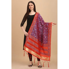 Generic Women's Silk Pure Zari weaving  Duppatta (Purple, Length: 2-2.3 Mtrs)