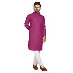 Generisches Herren-Kurta aus Baumwollmischung, einfarbig, lange Ärmel, knielang (Rosa)