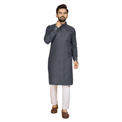 Generisches Herren-Kurta aus Baumwollmischung, einfarbig, lange Ärmel, knielang (schwarz)