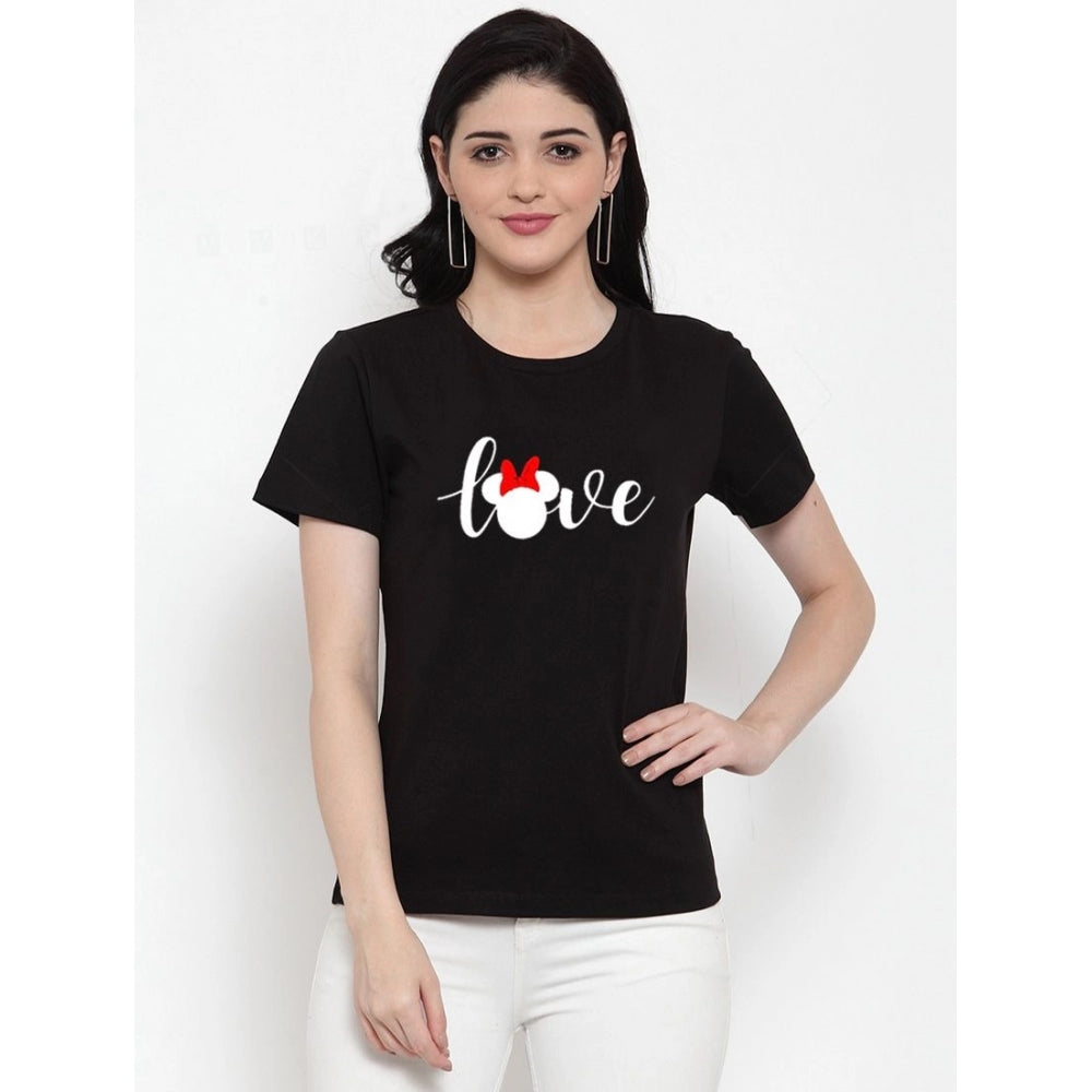 Generic Women's Cotton Blend Love Printed T-Shirt (Black)